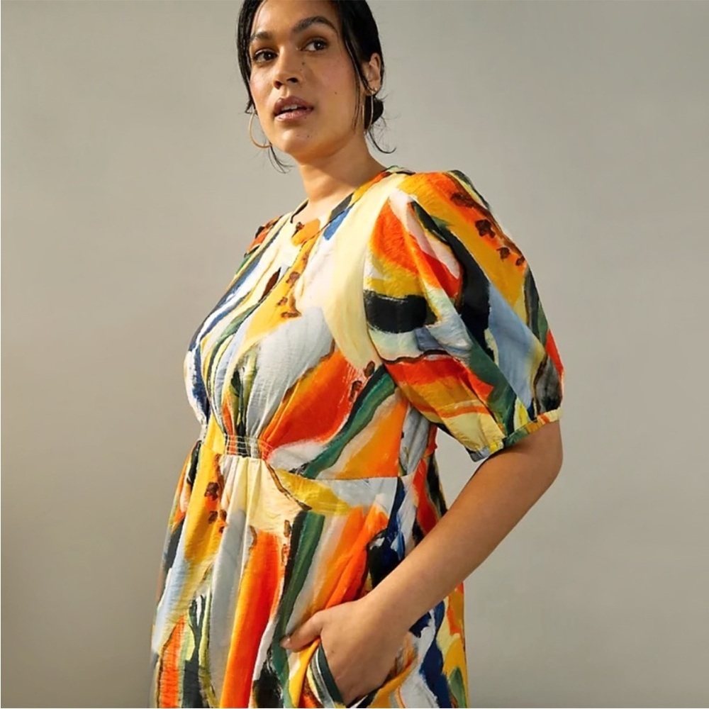 Anthropologie Maeve Suzannah Colorful Rainbow Abstract Print Maxi Dress Size 2X - Picture 6 of 16